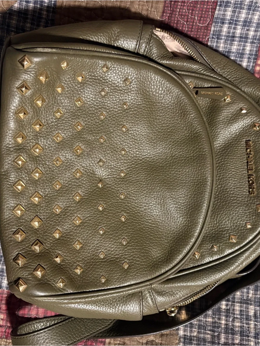 Michael Kors Olive Green Leather Studded Backpack